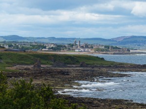 view towards St Andrews with Rock and Spindle in foreground