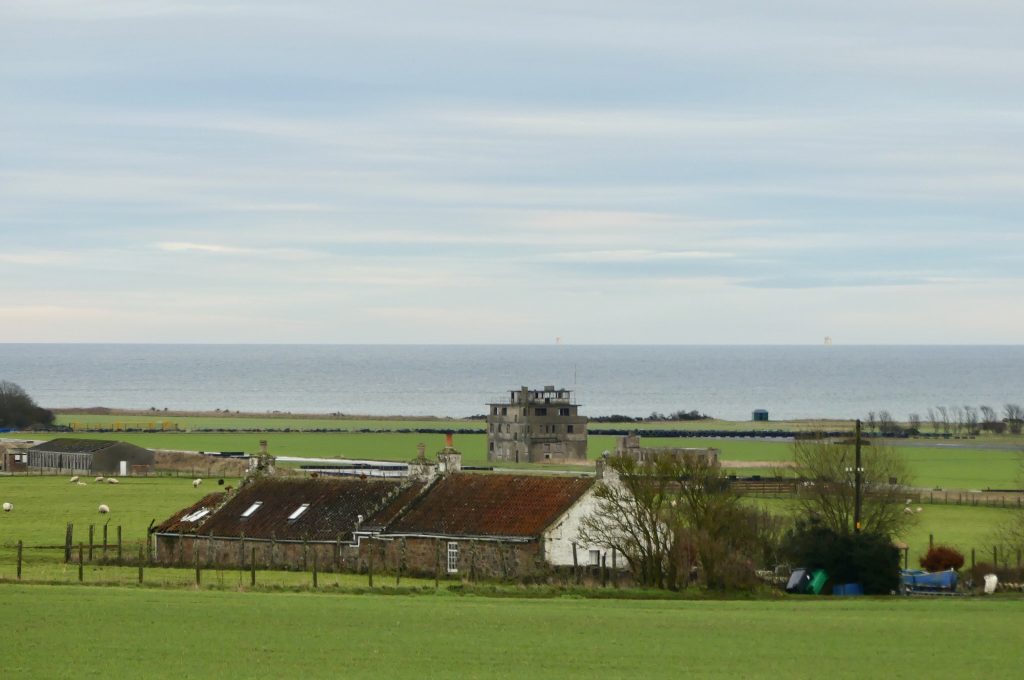 Crail circular Walk view out to sea and the airfield control tower